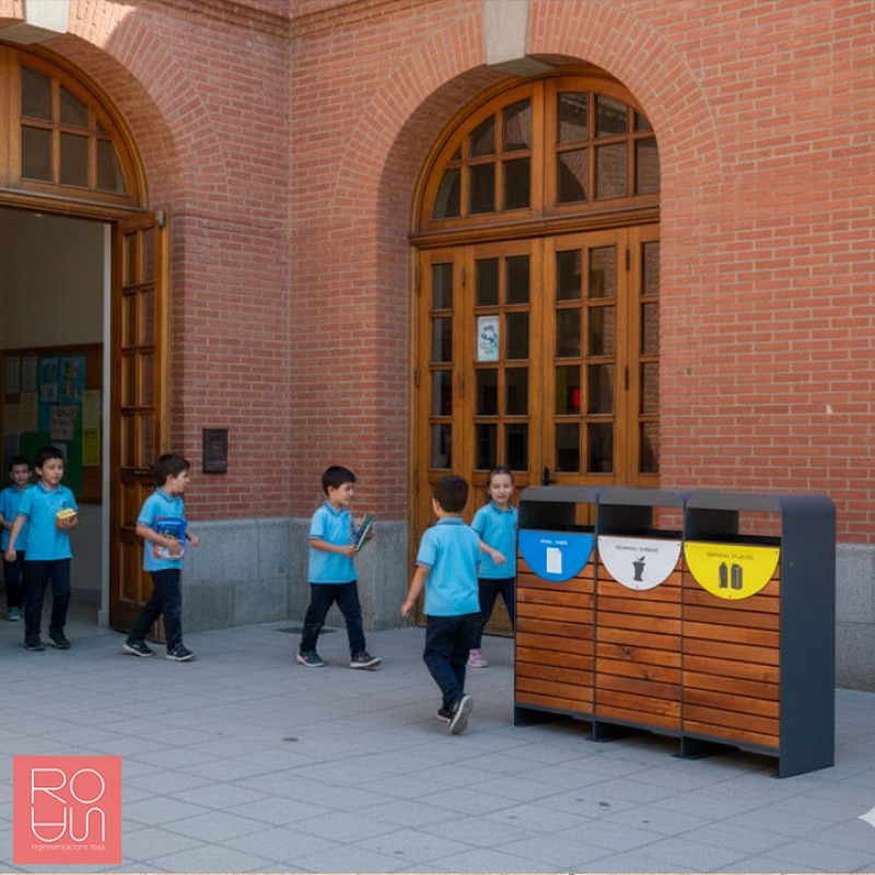 Paperera de fusta per reciclatge model Hèlix 